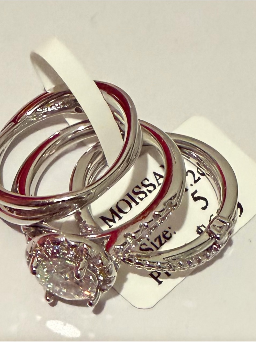 Silver-Tone Red Accented Women's Ring Set